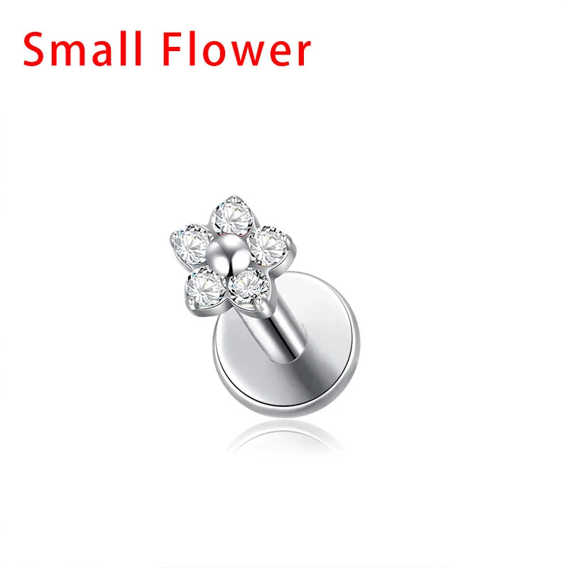 G23 Titanium Colorful Flower Piercing – CZ Heart & Snowflake Cartilage Jewelry