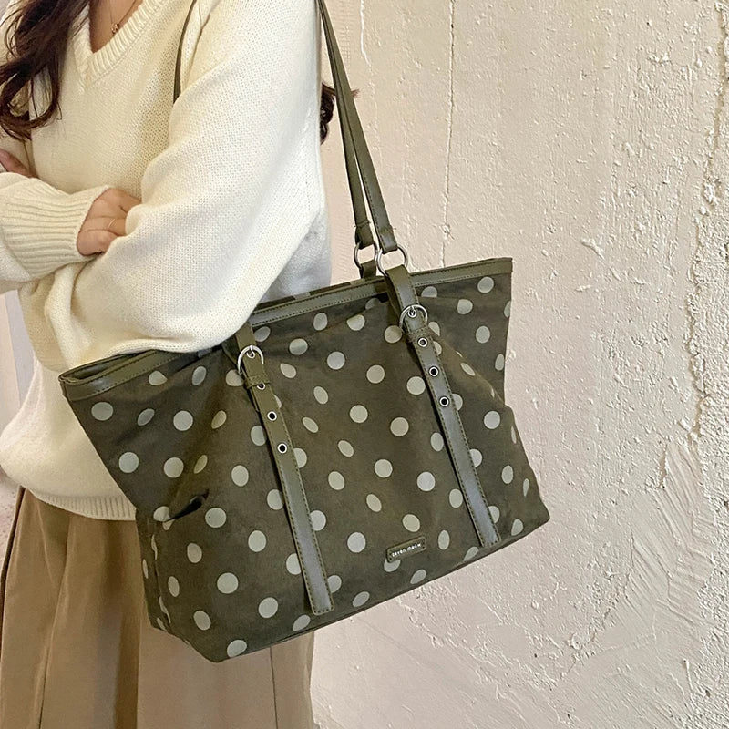Korean Large Capacity Tote Bag Women Suede Shoulder Crossbody Bag Belt Buckle Design Minimalist Solid Color Zipper Underarm Bag