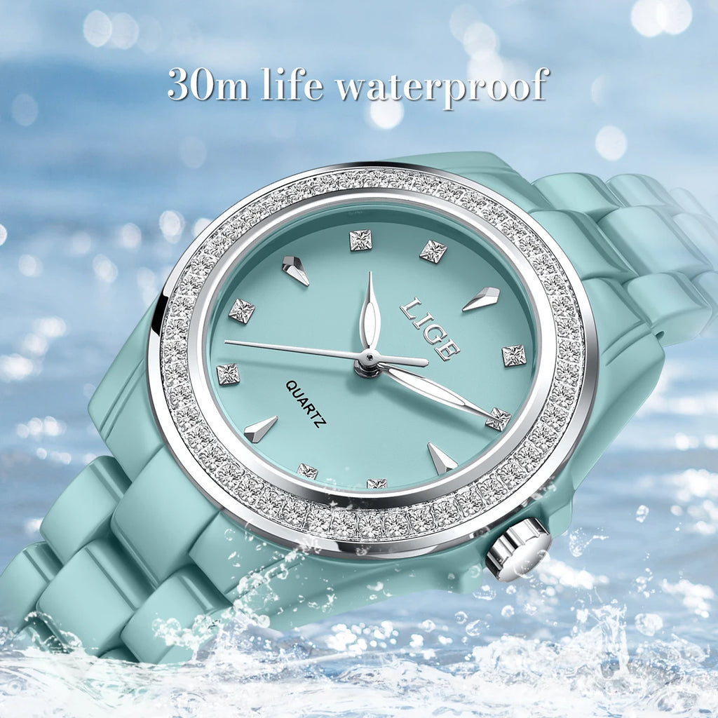 LIGE Women's Watch 2026 New Ceramic Elegant Quartz Watch Fashion Waterproof Luminous Clock Women's Wristwatch Montre Femme+BOX
