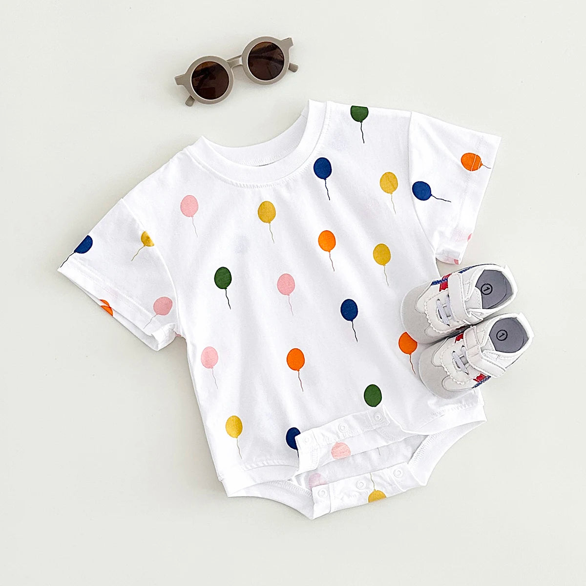 Baby Balloon Print Romper – Short-Sleeve Summer Bodysuit for Boys & Girls