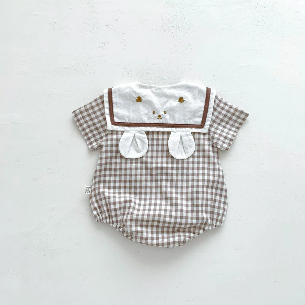Summer New In Infant Baby Girls Short Sleeve Plaid Bear Outwear Kids Cotton Clothing One-pieces Newborn Cute Bodysuits 유아복