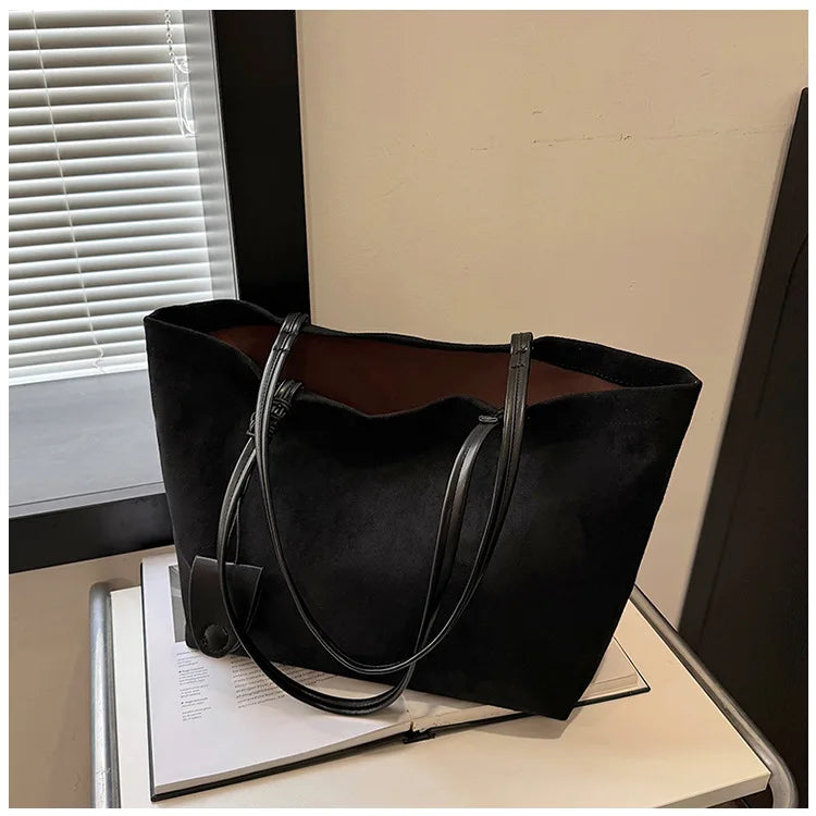 Women's Soft Suede Tote Bag – Large-Capacity Vintage Slouchy Shoulder Bag