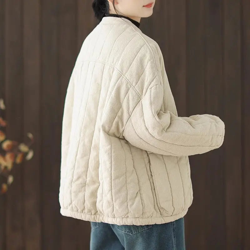 Women’s Cotton-Linen Quilted Jacket – Short Retro Chinese-Style Coat
