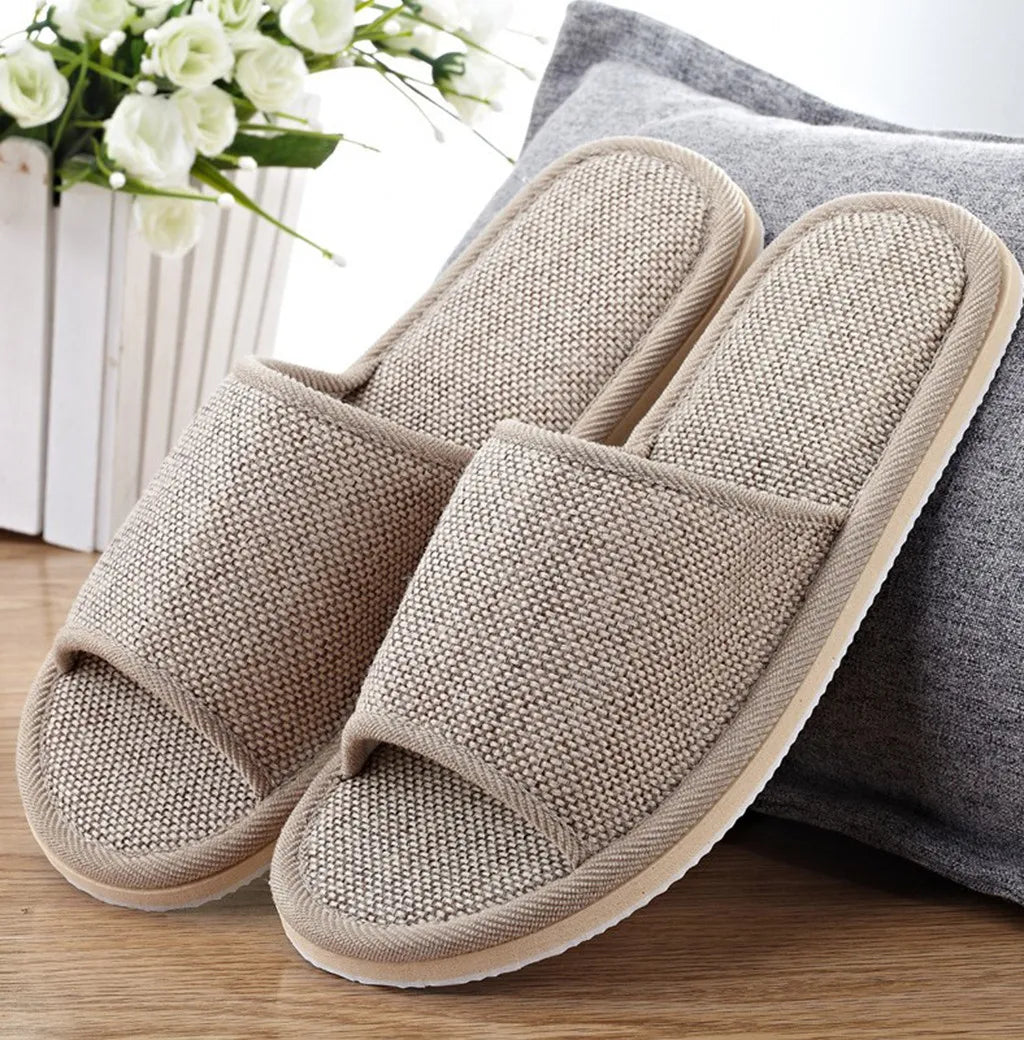 1-5pcs Home Slippers Women'S And Men'S Shoes Couples Plain Home Linen Slippers Indoor Flat Shoes Sandals Guest Slippers