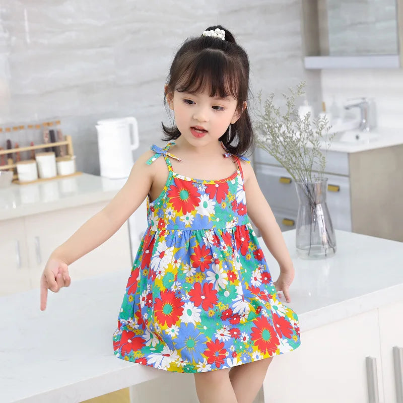 Summer Cute Girls Dress Kids Girl Clothes Sleeveless Suspender Children's Clothing Princess Print Cotton Casual Dresses