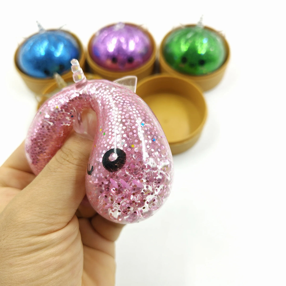 Soft Glitter Dumpling Squishy Blind Box TPR Steamer Fidget Toy Sensory Squeeze Ball Stress Relief Party Gift for Halloween