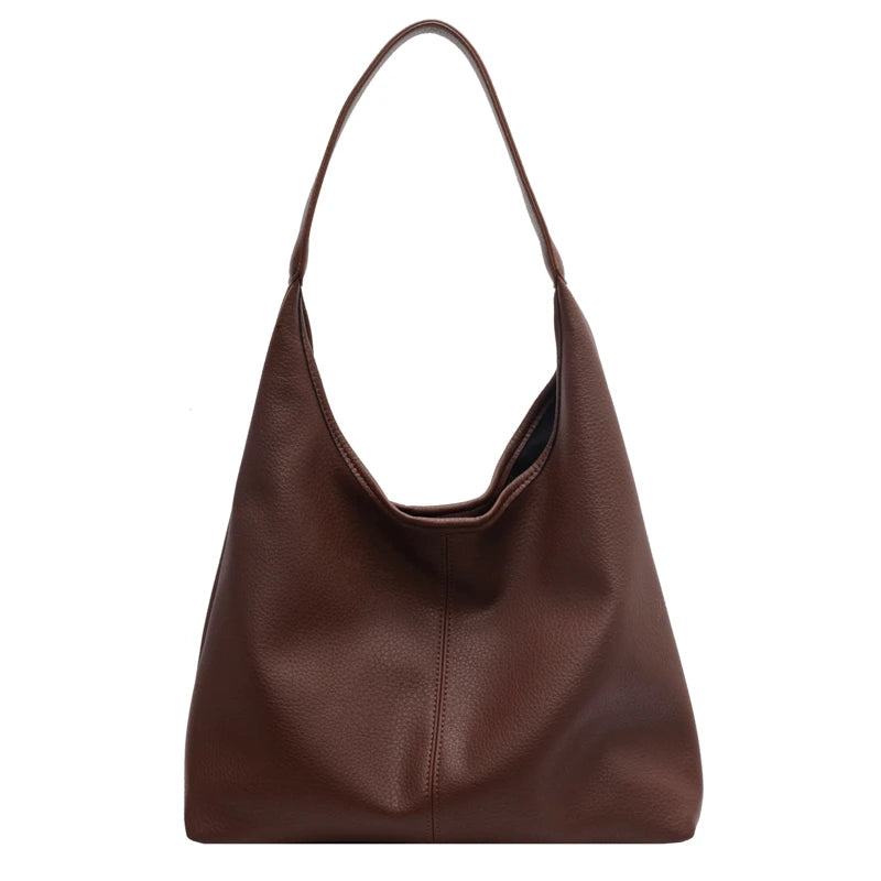Simple Fashion Single Shoulder Tote Bag Set For Women Soft Leather Pure Color 2-In-1 Large Capacity Shopper Tote Handbags Female