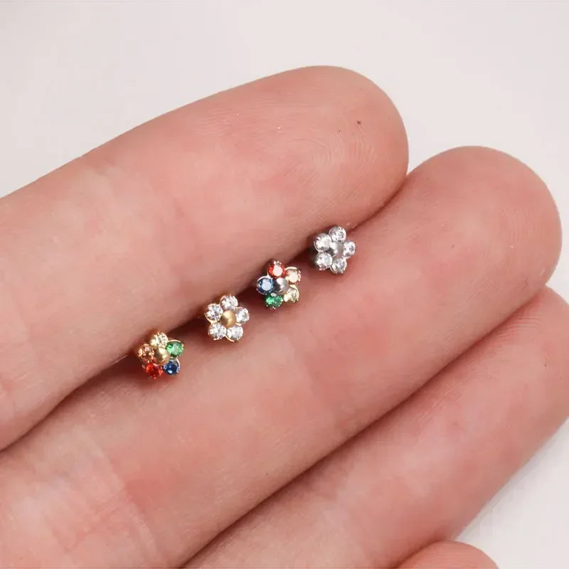 G23 Titanium Colorful Flower Piercing – CZ Heart & Snowflake Cartilage Jewelry