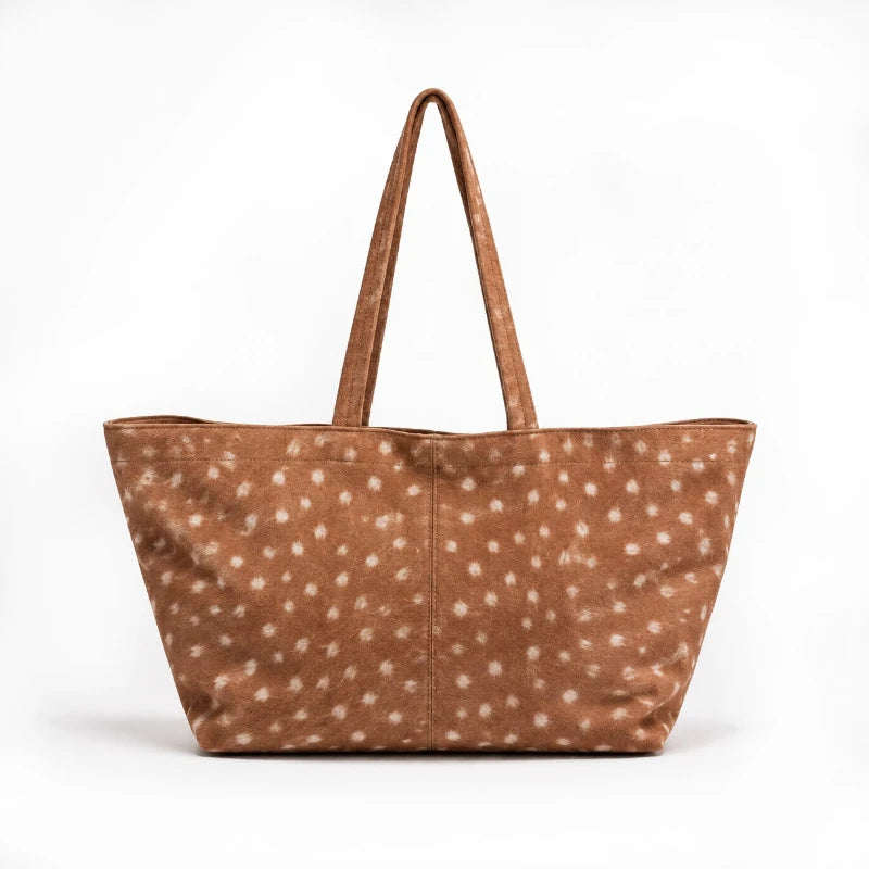 Women's Faux Suede Tote Bag – Retro Basket-Style Shoulder Bag with Large Capacity