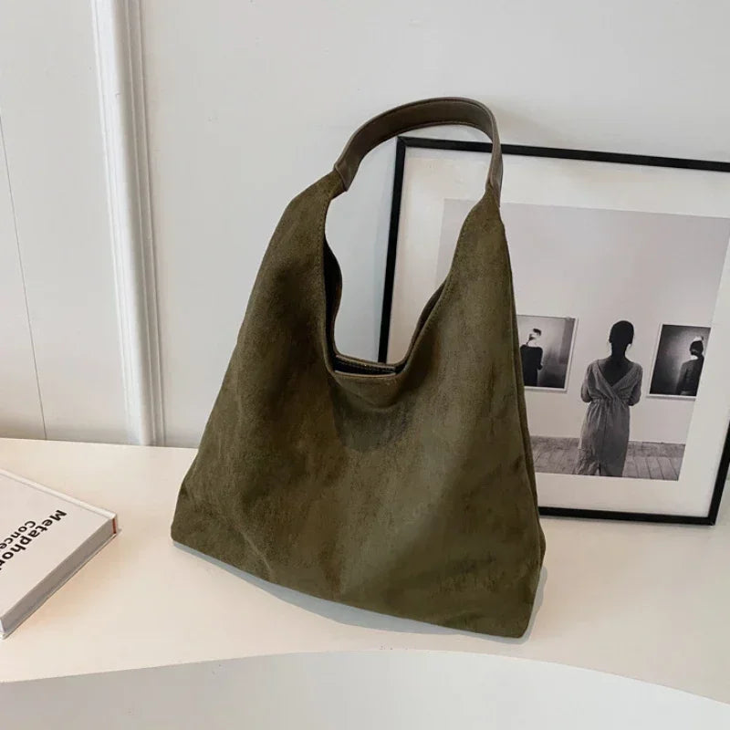 Women's Suede Shoulder Bag – Vintage Large-Capacity Tote with Top Handle