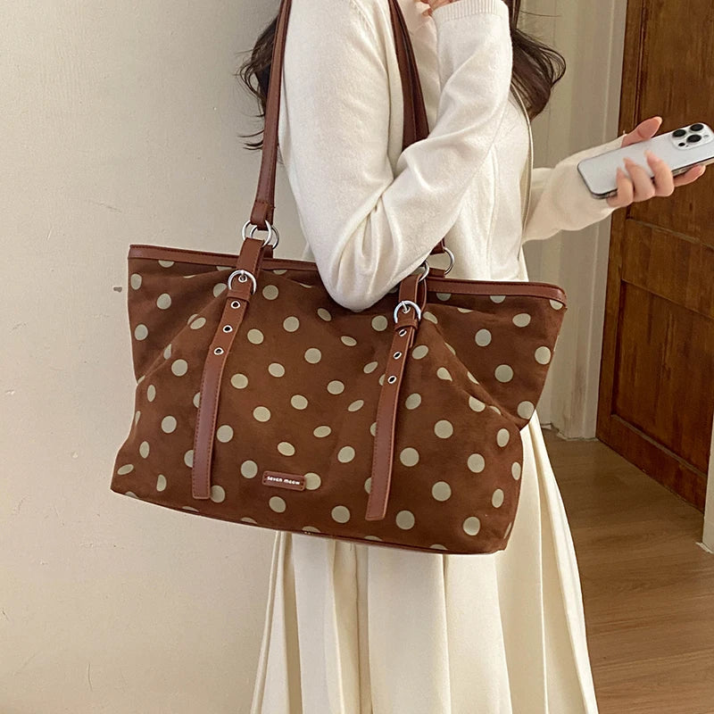 Korean Large Capacity Tote Bag Women Suede Shoulder Crossbody Bag Belt Buckle Design Minimalist Solid Color Zipper Underarm Bag