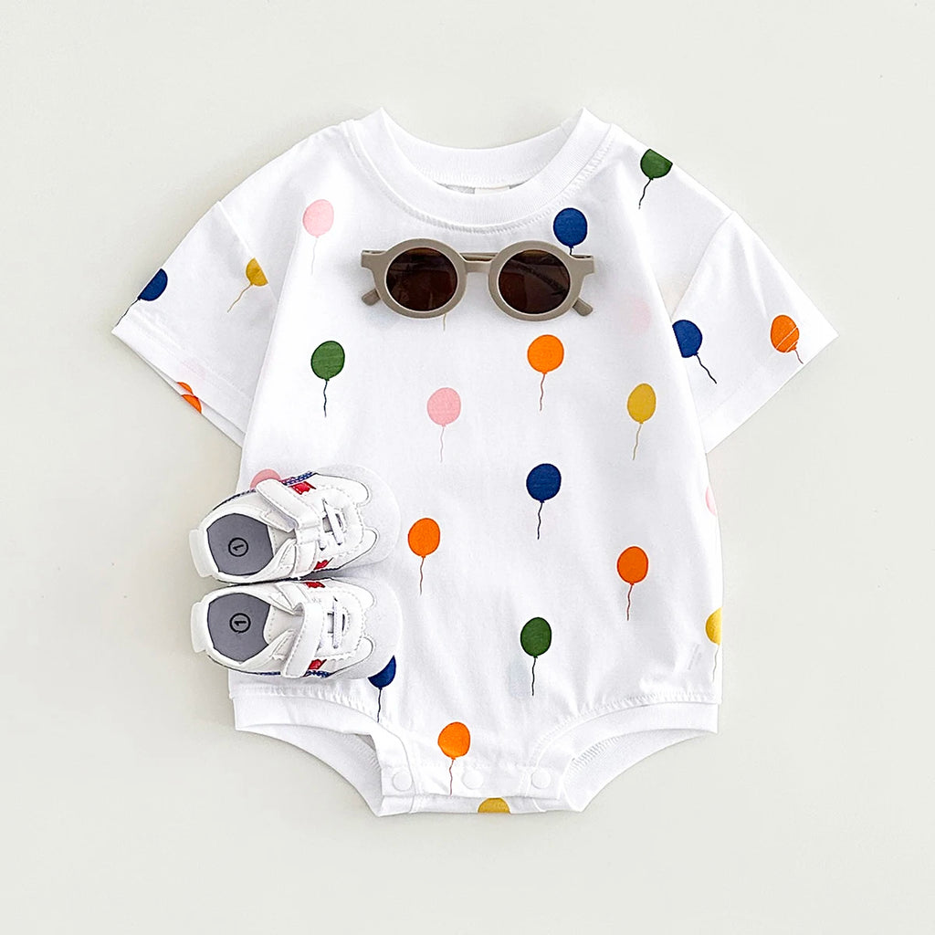 Baby Balloon Print Romper – Short-Sleeve Summer Bodysuit for Boys & Girls