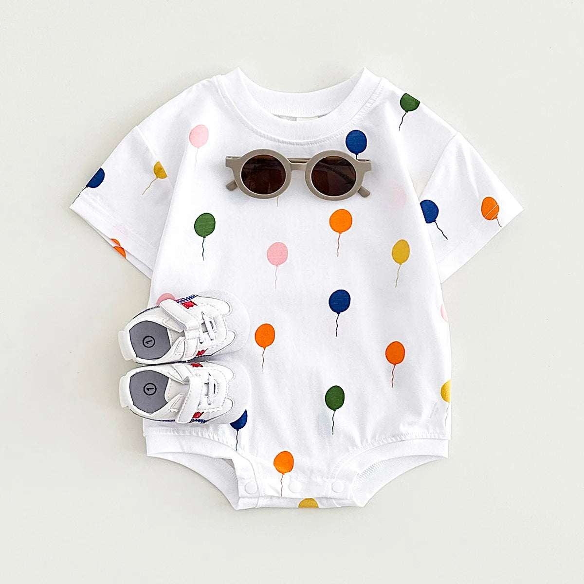 Baby Balloon Print Romper – Short-Sleeve Summer Bodysuit for Boys & Girls