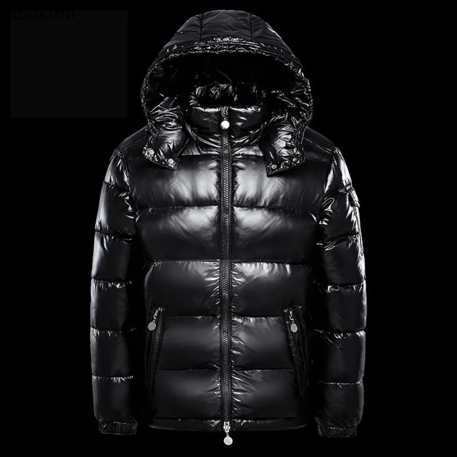 Men's Black Waterproof Short Puffer Jacket – Lightweight Glossy Winter Coat