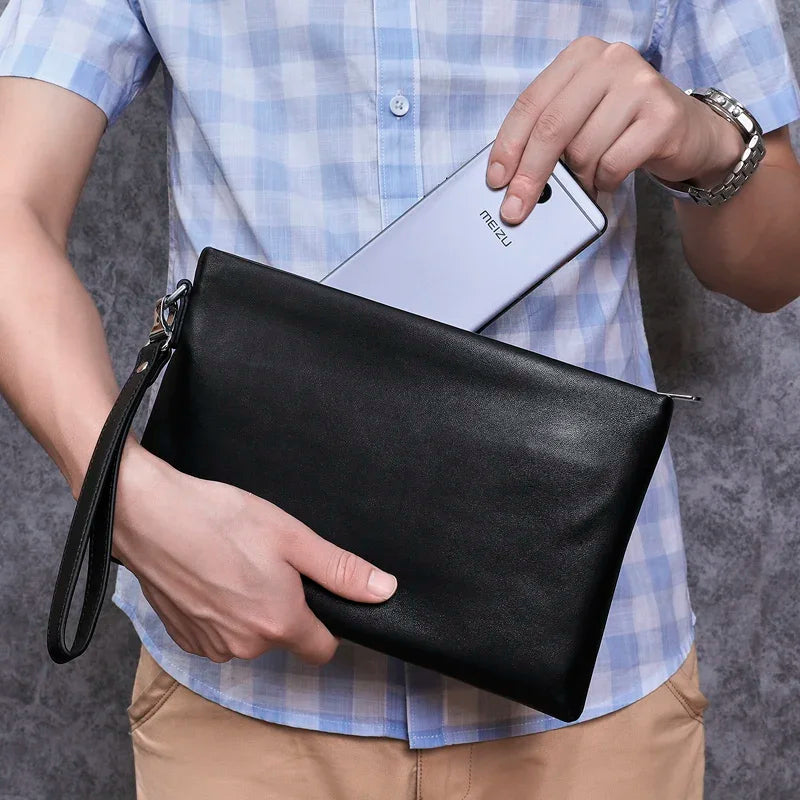 SENOFAN 2025 Clutches Bag Men Envelope Bag Handbag Genuine Leather Sheepskin Wallet Pouch Male Clutch Business Phone Bag Male