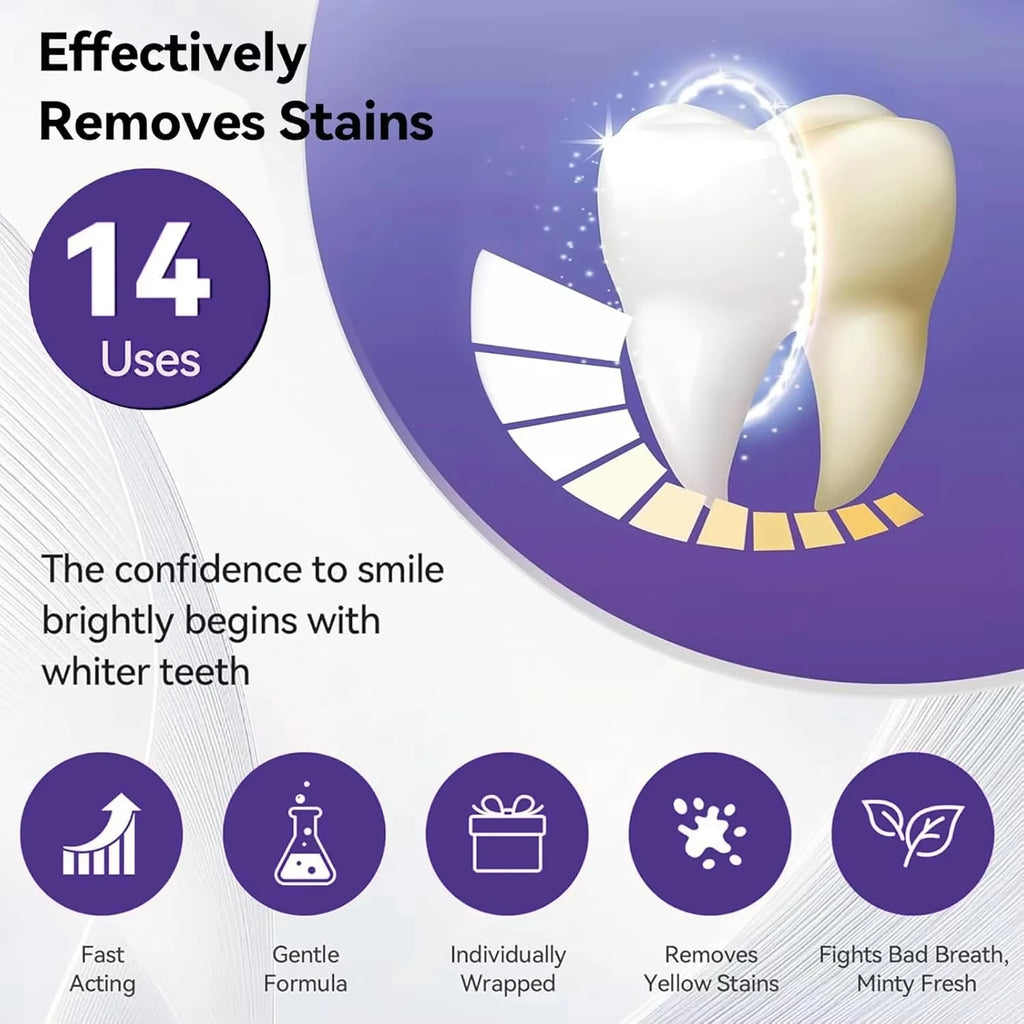 Premium Purple Whitening Strips, Deep Stain Cleaning, Perfect for Sensitive Teeth to Achieve Long-Lasting White Teeth
