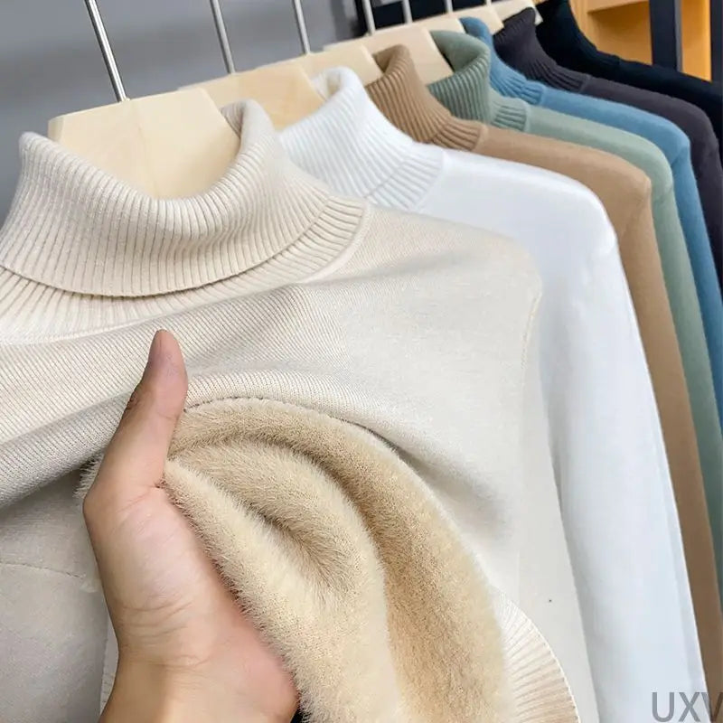 Men's Fleece-Lined Knit Sweater – Warm Lapel-Collar Pullover, Sizes L–5XL
