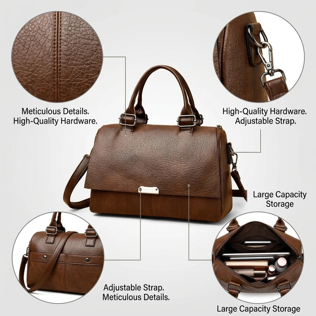 Handbag for Women Vintage Soft PU Leather Shoulder Bag Retro Medium Crossbody Satchel
