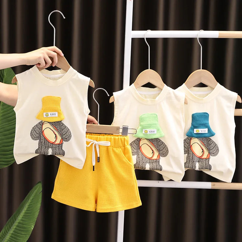 Kids Summer Outfit Set – Sleeveless Vest & Shorts for Boys and Girls