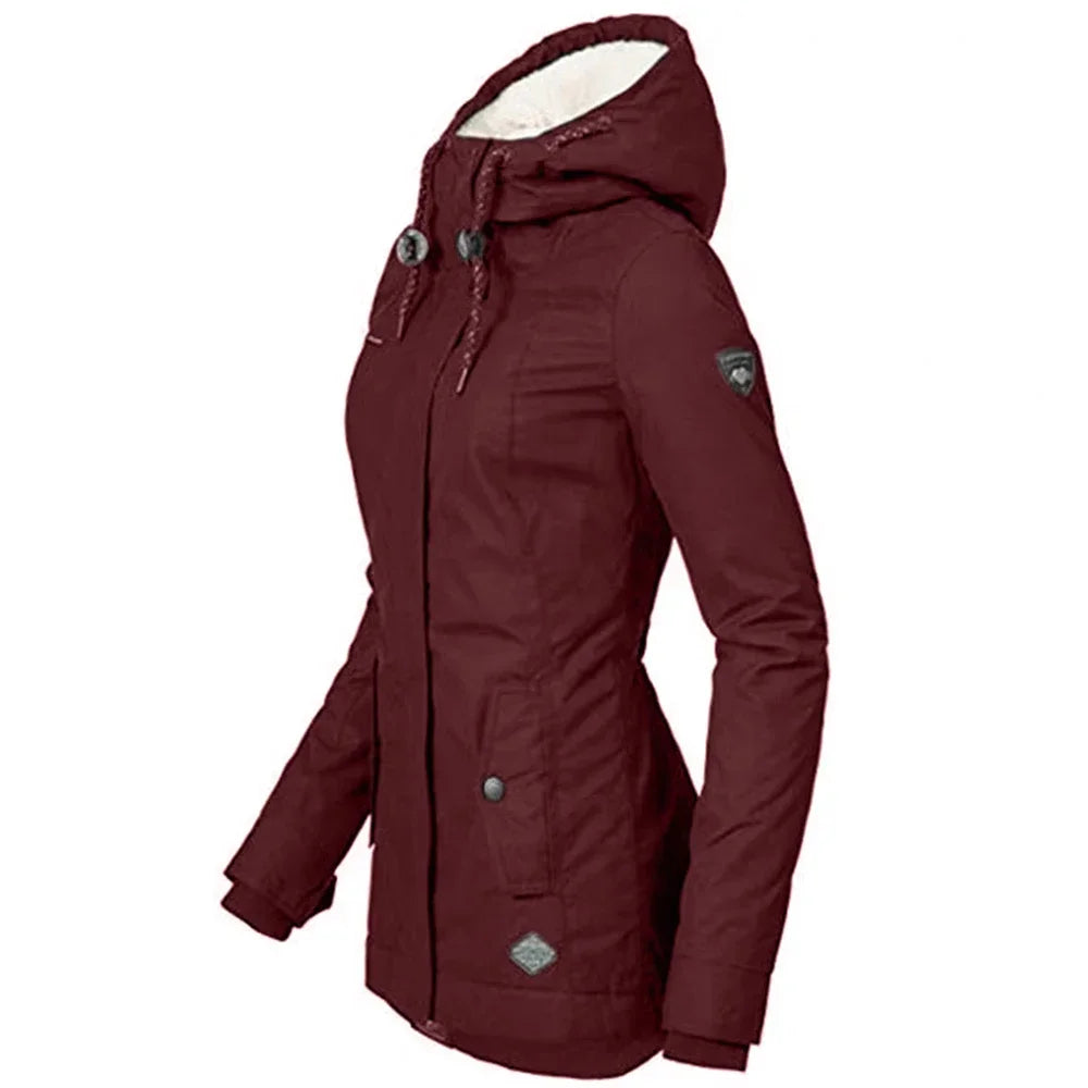UZZDSS Women's Mid-Length Hooded Winter Parka – Thick Warm Plush-Lined Padded Coat