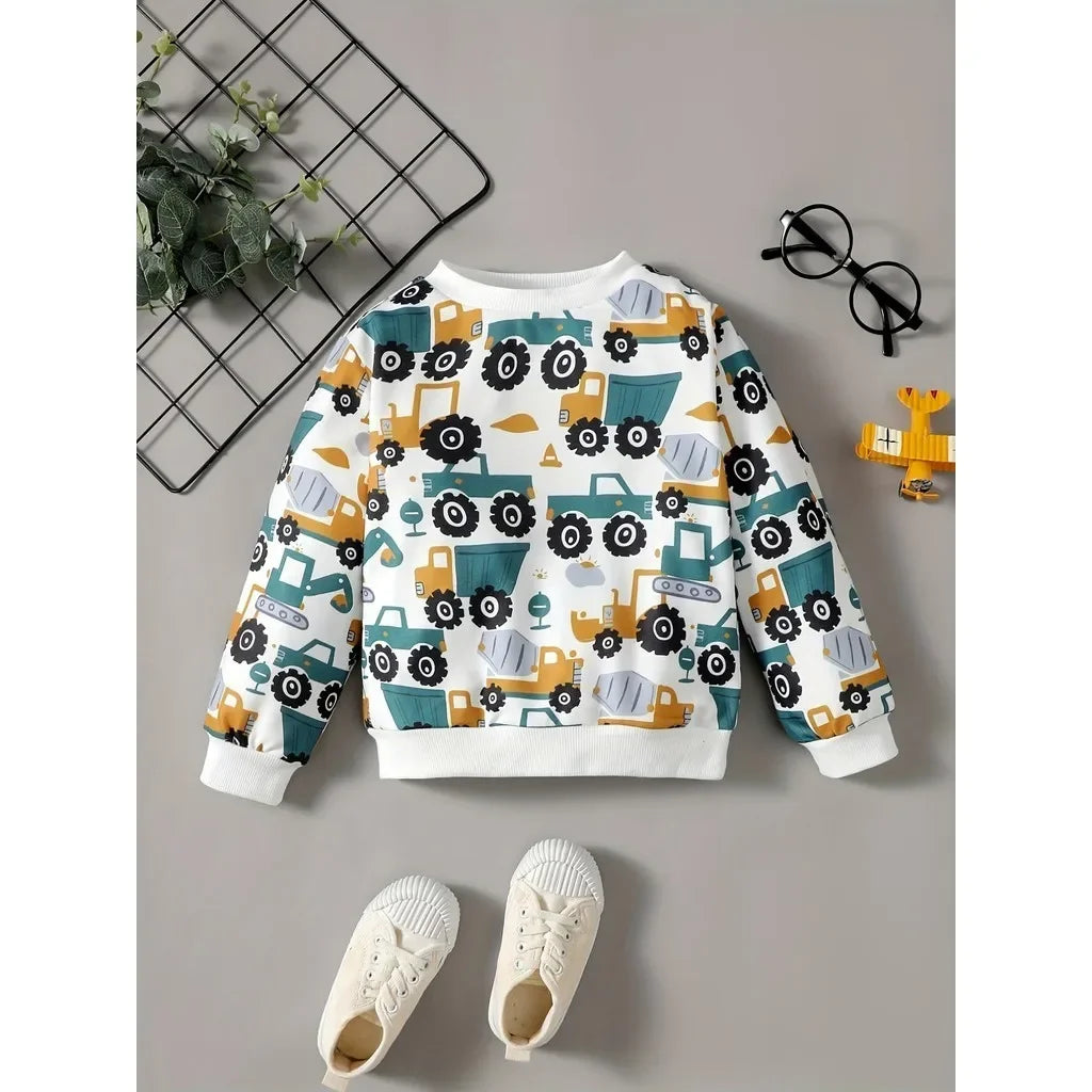Toddler Boys’ Car Print Sweatshirt – Long-Sleeve Casual Top