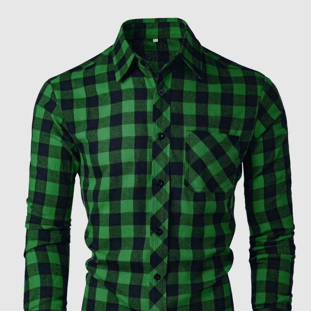 Men's Plaid Long Sleeve Shirt – Casual Button-Up Shirt with Classic Lapel Collar
