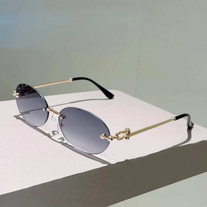 KAMMPT Rimless Oval Sunglasses Women 2025 New in Fashion Vintage Decor Shades Trendy Brand Designer Gradient Casual Sun Glasses