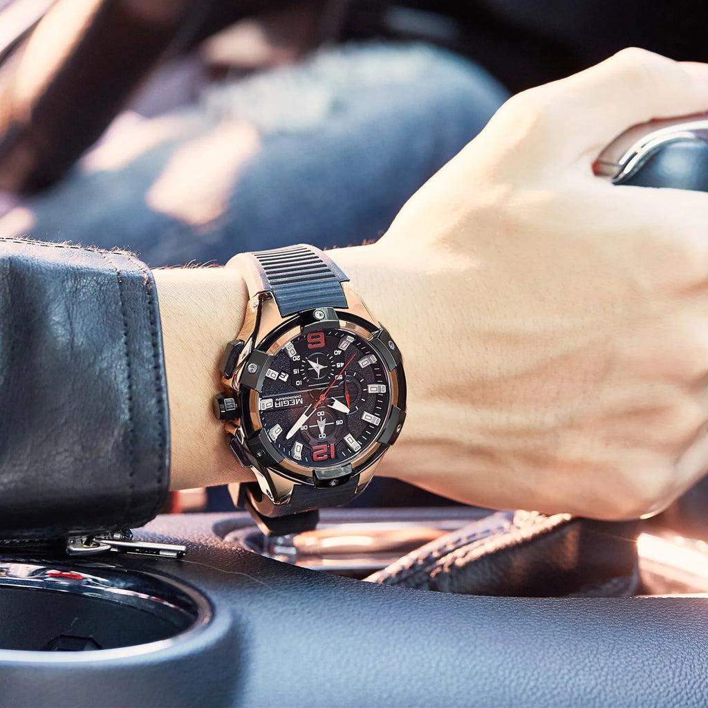 MEGIR 47MM Dial Sport Watches for Men Fashion Quartz Wristwatch Waterproof Silicone Strap Male Chronograph Clock Montre Homme