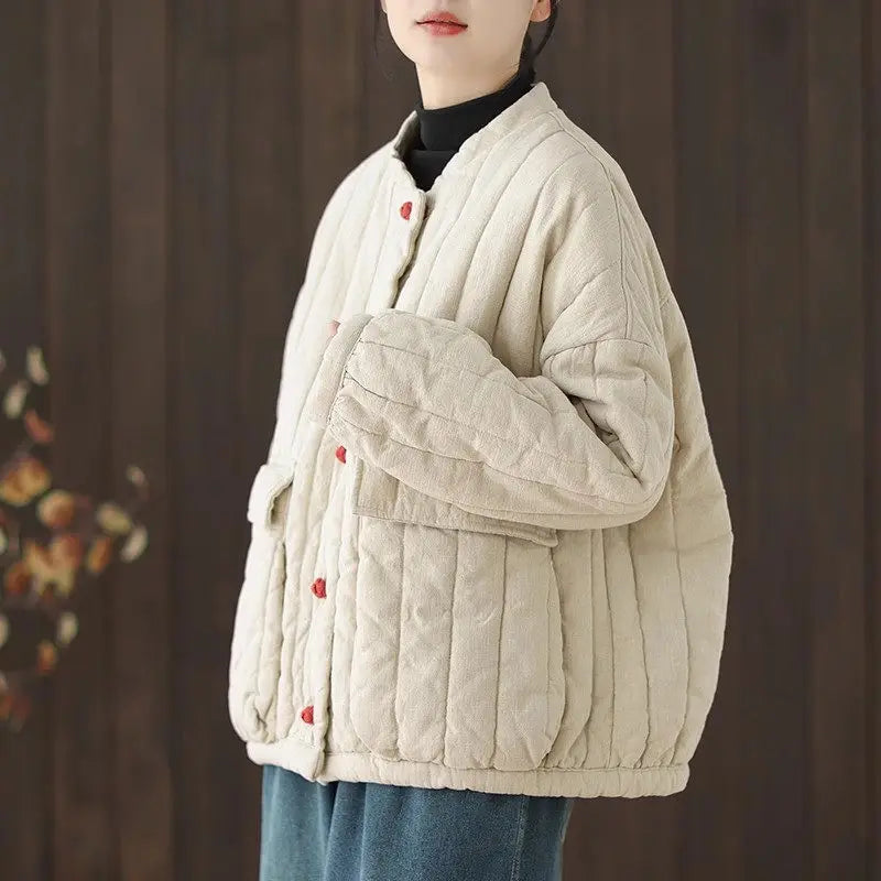 Women’s Cotton-Linen Quilted Jacket – Short Retro Chinese-Style Coat