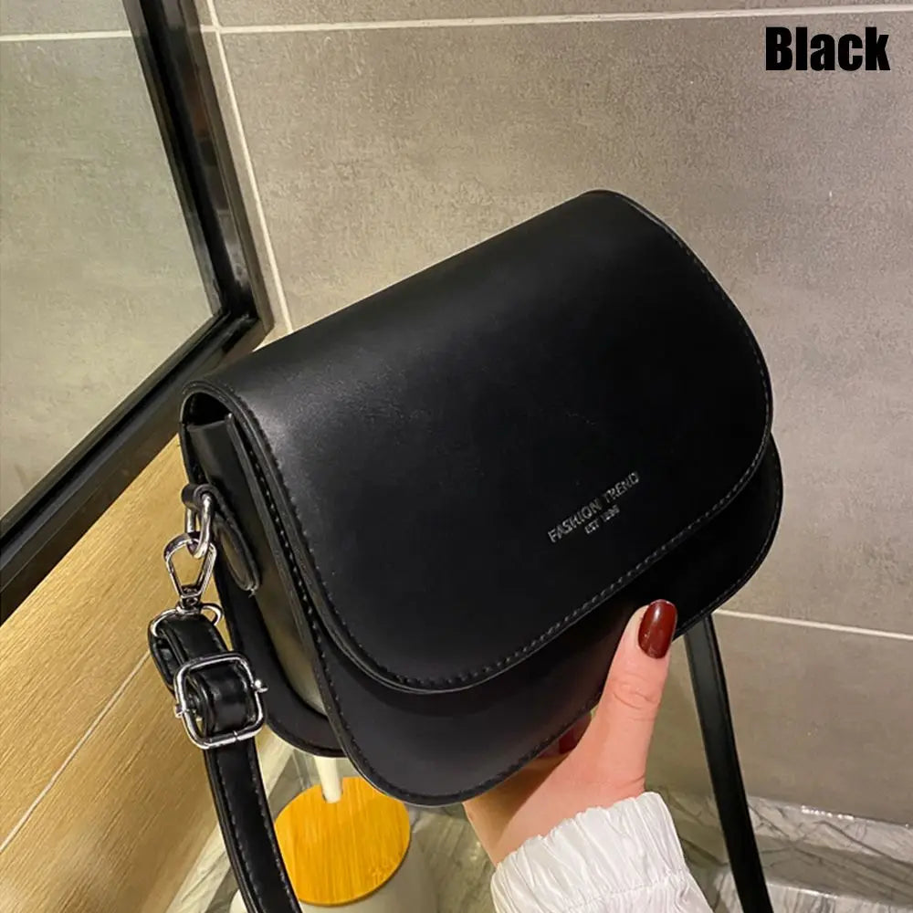 Women PU Leather Simple Saddle Shoulder Bag Handbags Crossbody Bag Flap Messenger Bag
