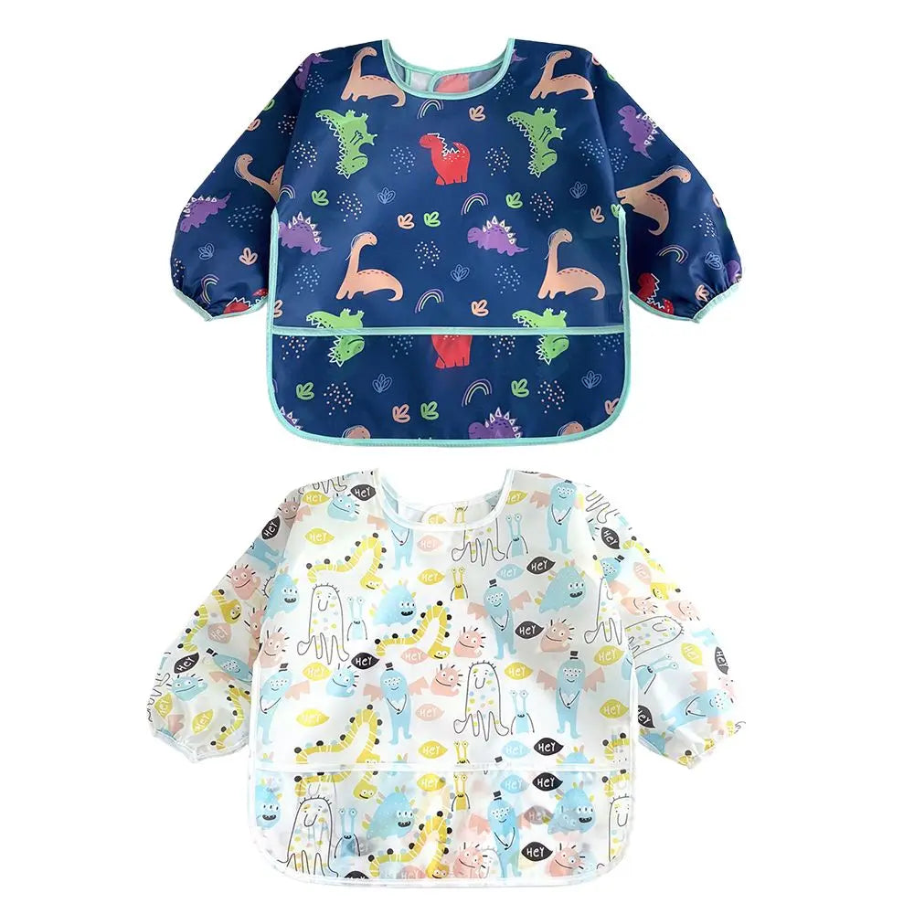 2pcs Waterproof Full Sleeve Baby Bibs Children Apron Long Sleeve Feeding Smock Kids Eating Breastplate Infant Scarf Clothing
