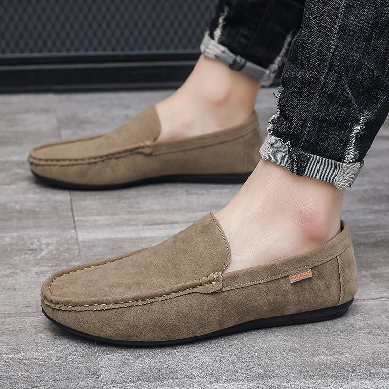 Men's Genuine Leather Handcrafted Slip-On Shoes - Breathable Comfortable Rubber Bottom Casual Formal Loafers
