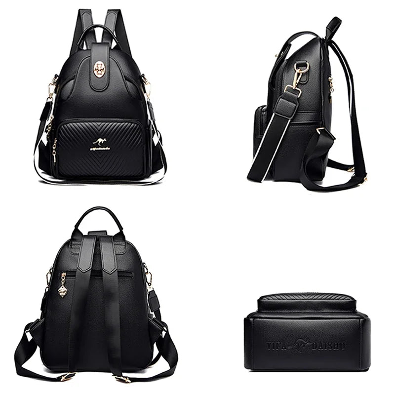 Women's Soft Leather Backpack – Elegant Luxury-Style Shoulder Bag