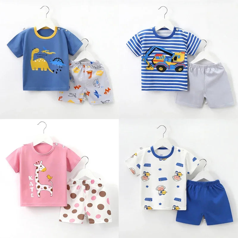 Summer Children Clothes Suit Kid T-shirt Baby Boy Girl Vest Clothing Set 2 Pieces Cotton Baby Shirt Shorts Baby Clothing Sets