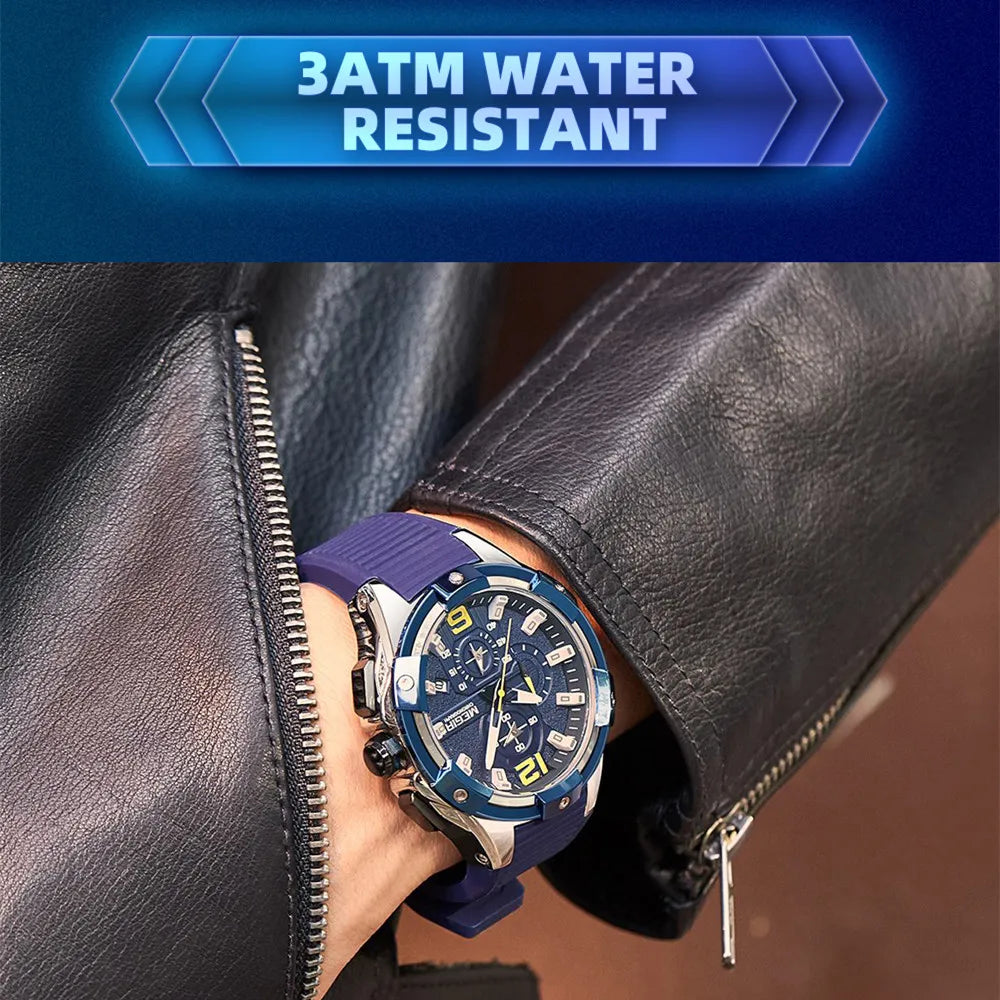 MEGIR 47MM Dial Sport Watches for Men Fashion Quartz Wristwatch Waterproof Silicone Strap Male Chronograph Clock Montre Homme