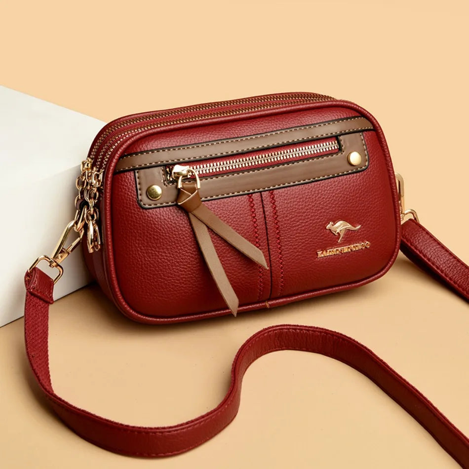 Women's Luxury Leather Shoulder Bag – Three-Layer Designer Handbag