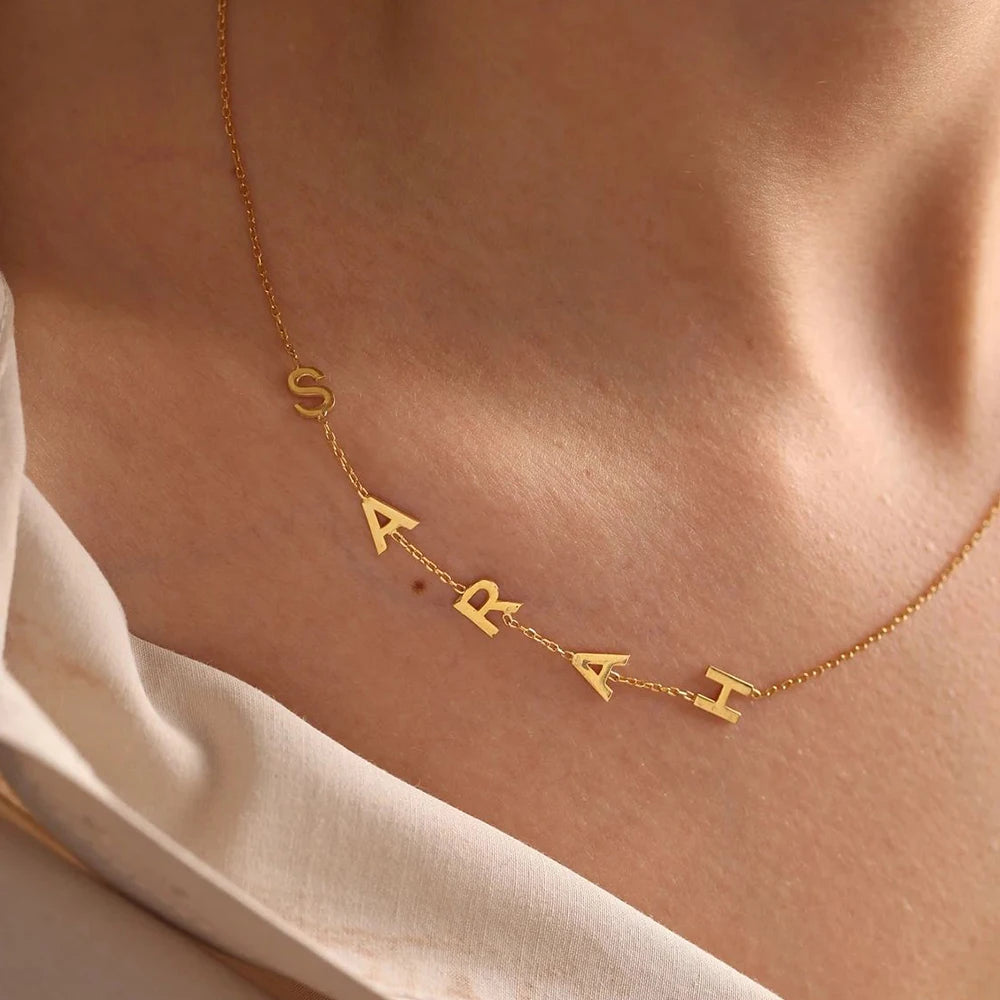 Personalized Name Necklace for Women – Custom Letter Pendant Gold-Tone Choker