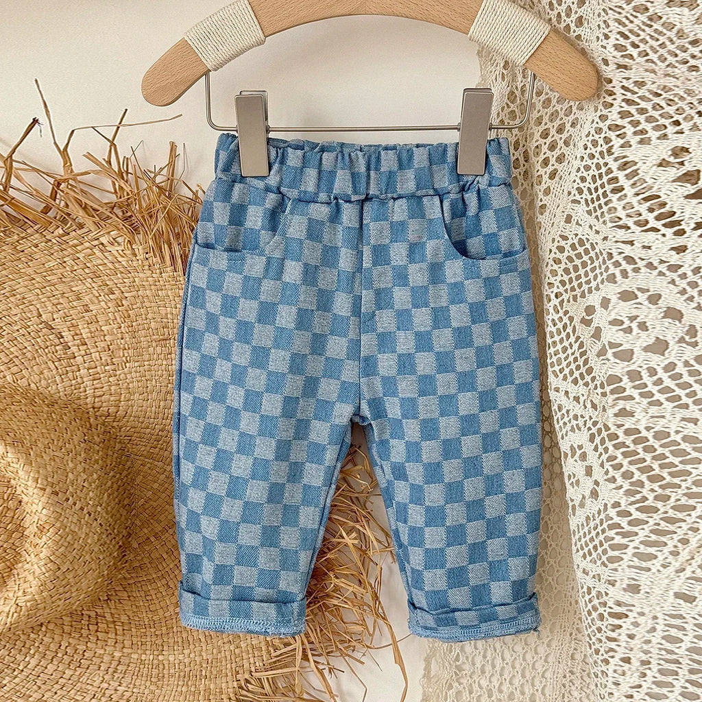 Spring Autumn New Children Loose Casual Pants Fashion Girls Boys Pants Korean Children's Clothing Baby Fashion Grid Pants 0-3Y