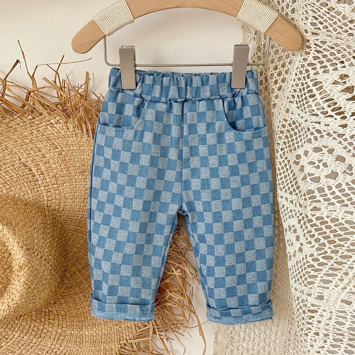 Spring Autumn New Children Loose Casual Pants Fashion Girls Boys Pants Korean Children's Clothing Baby Fashion Grid Pants 0-3Y