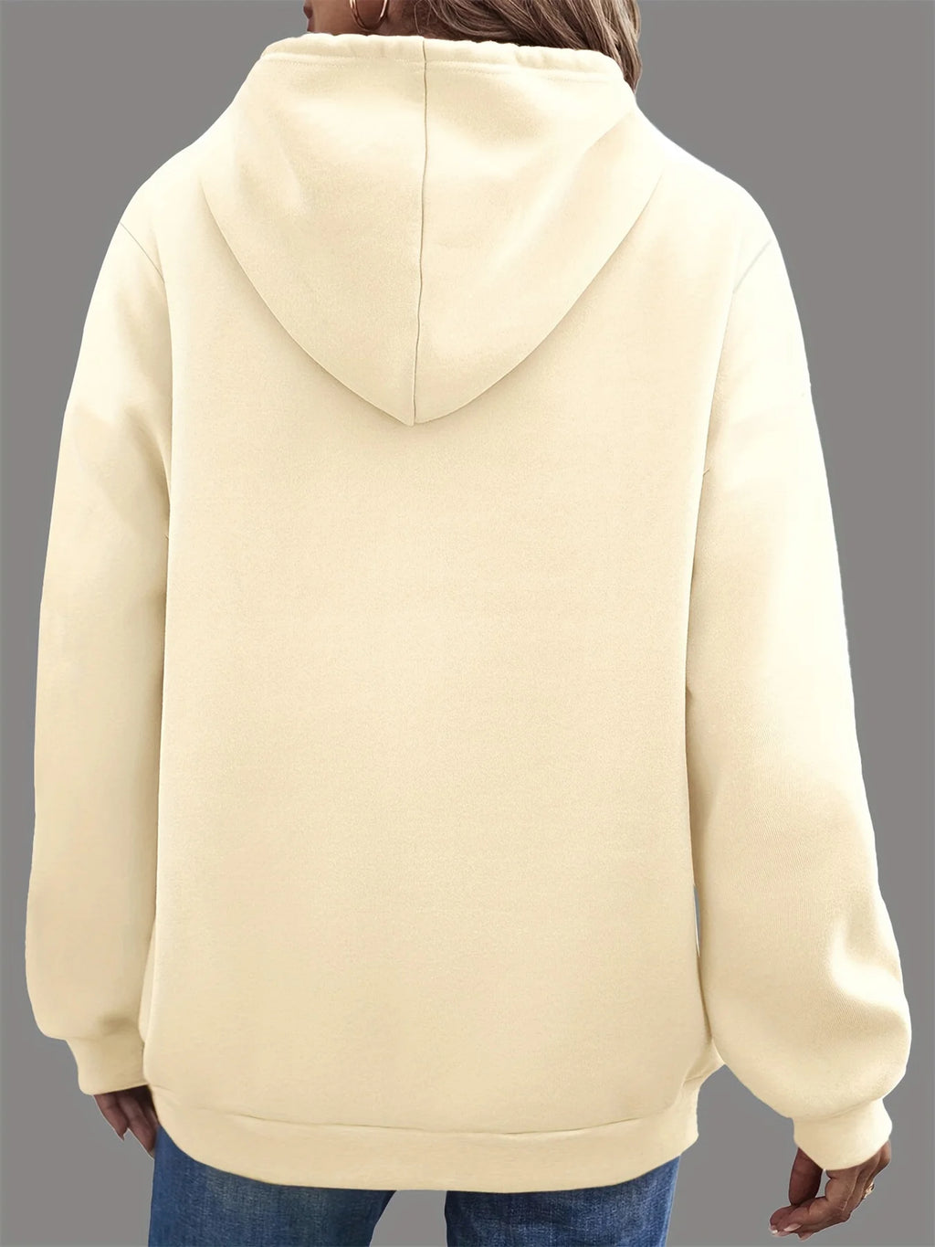 Women’s Oversized Hooded Sweatshirt – Suede-Look Letter Print Pullover