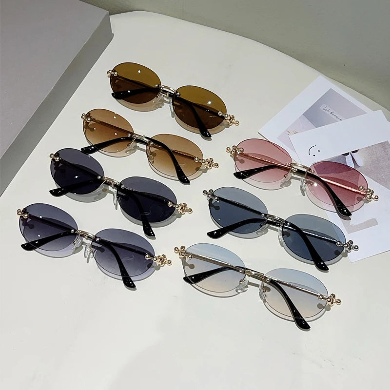 KAMMPT Rimless Oval Sunglasses Women 2025 New in Fashion Vintage Decor Shades Trendy Brand Designer Gradient Casual Sun Glasses