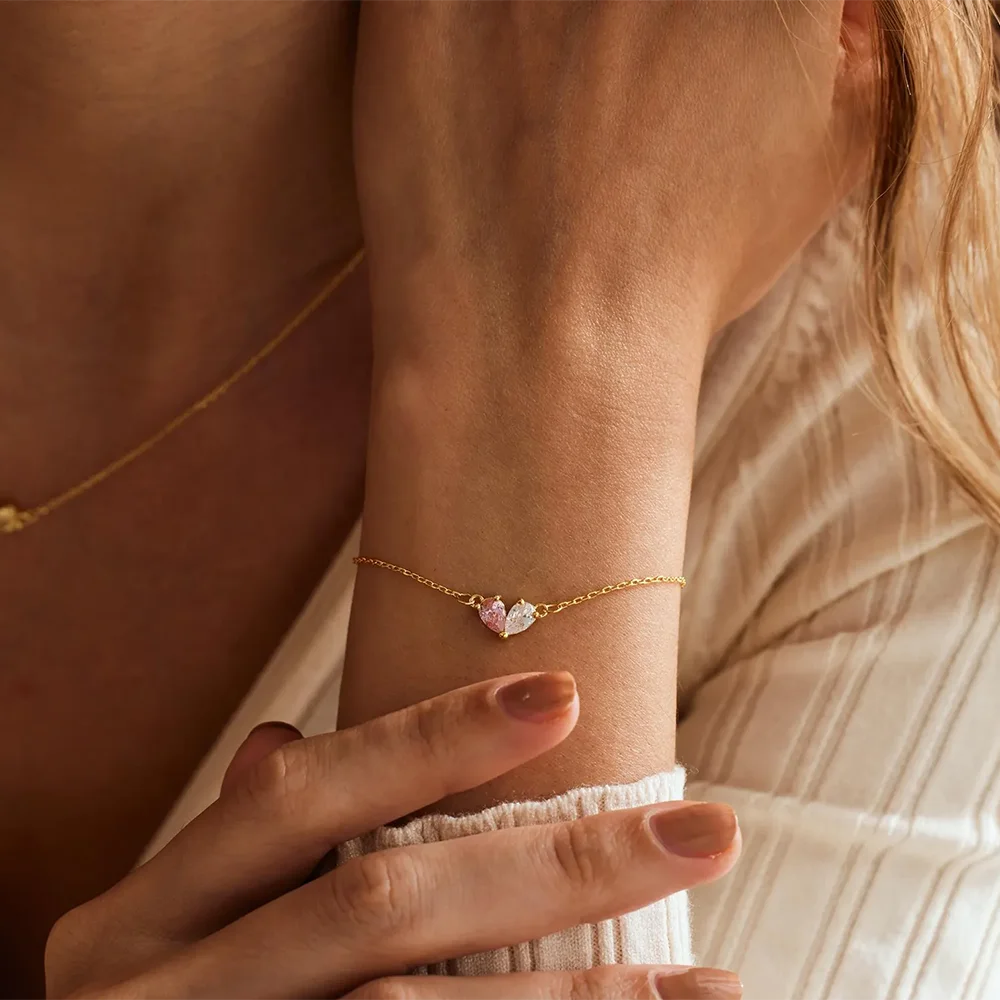 Personalized Two Birthstone Heart Bracelet – Adjustable Gold-Tone Stainless Steel Jewelry
