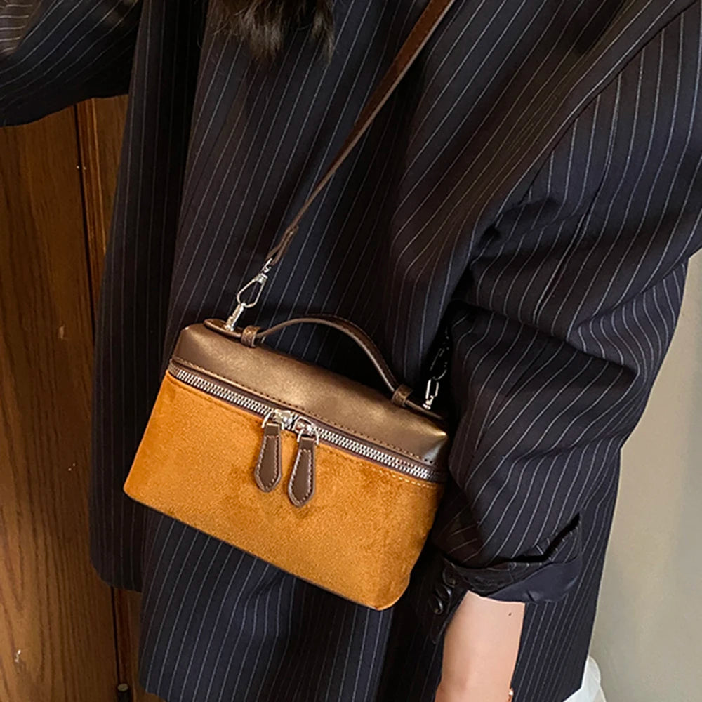 Women's Vintage Suede Patchwork Handbag – Large-Capacity Crossbody Shoulder Bag