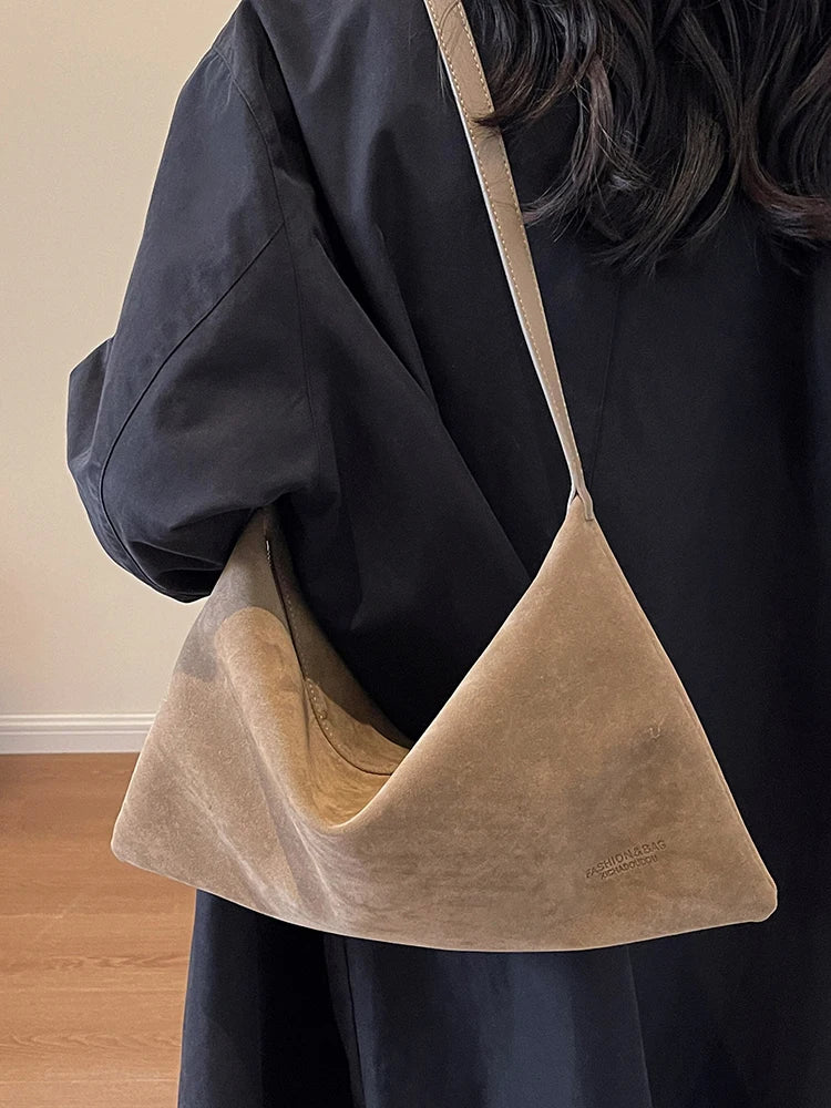 Women's Vintage Suede Tote Bag – Large-Capacity Shoulder and Crossbody Bag for Autumn and Winter