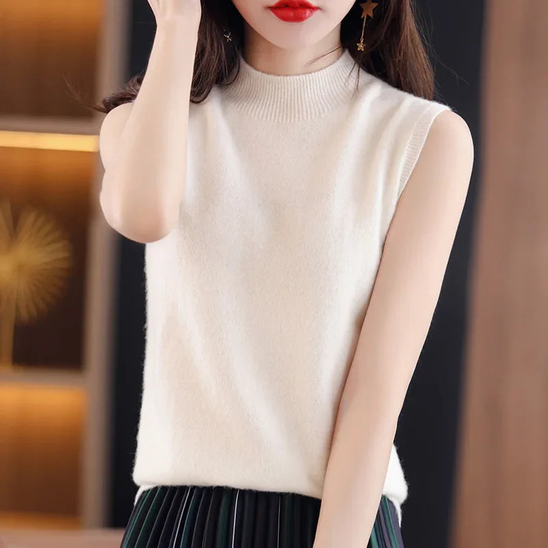 Women’s Sleeveless Mock Neck Knit Top – Casual Layering Sweater