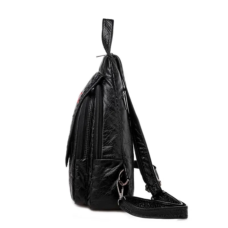 Women PU Leather Backpacks Small Travel Bag Female Soft Leather Bagpack Ladies Embroidery Backpack