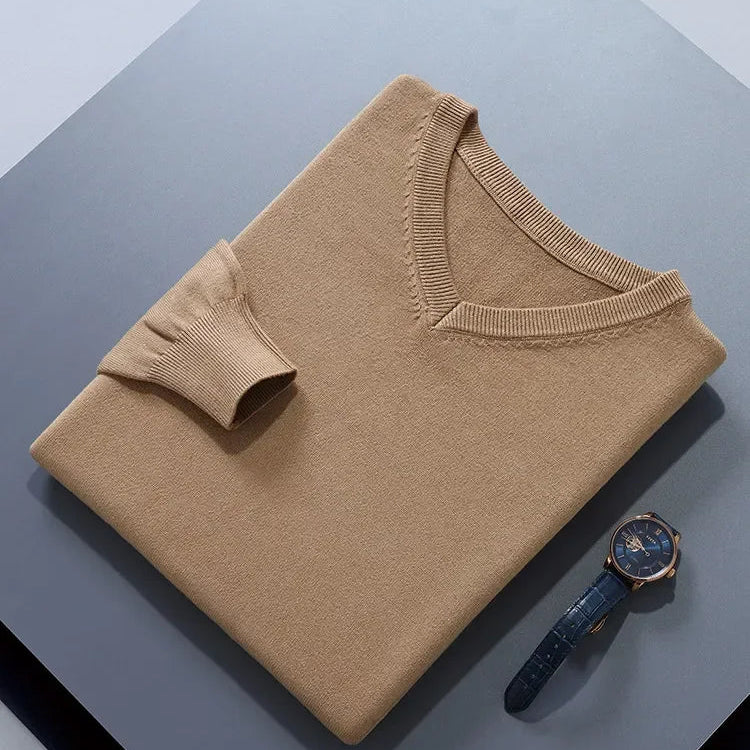 Men's Cashmere V-Neck Sweater – Soft Warm Knit Pullover for Autumn and Winter