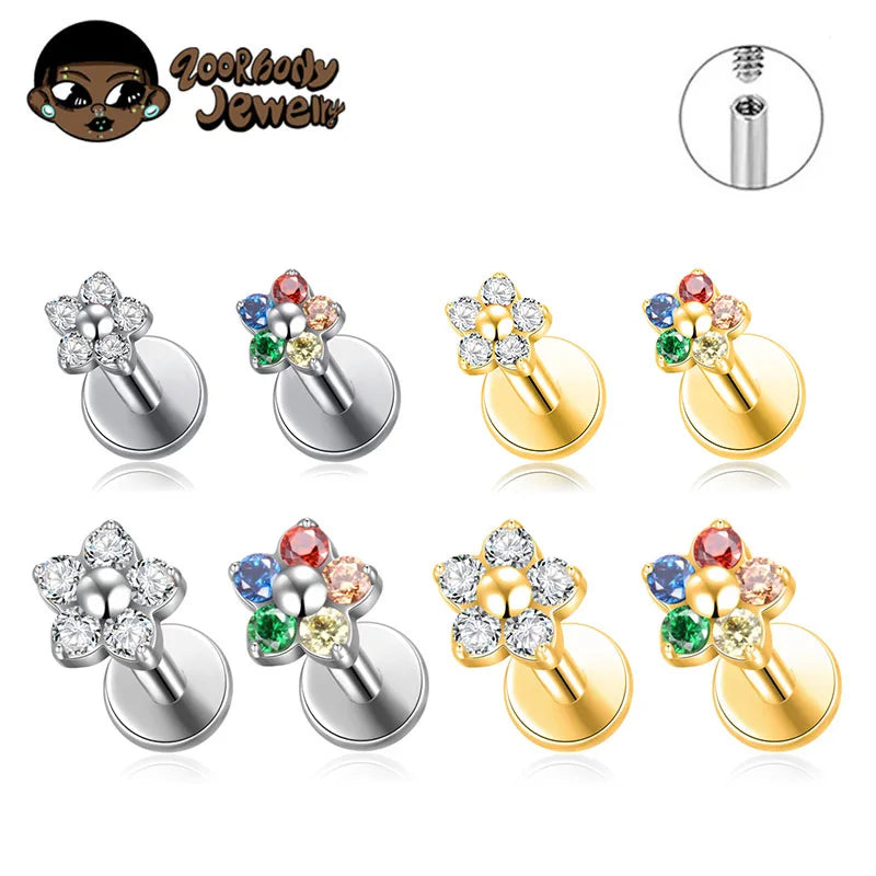 G23 Titanium Colorful Flower Piercing – CZ Heart & Snowflake Cartilage Jewelry