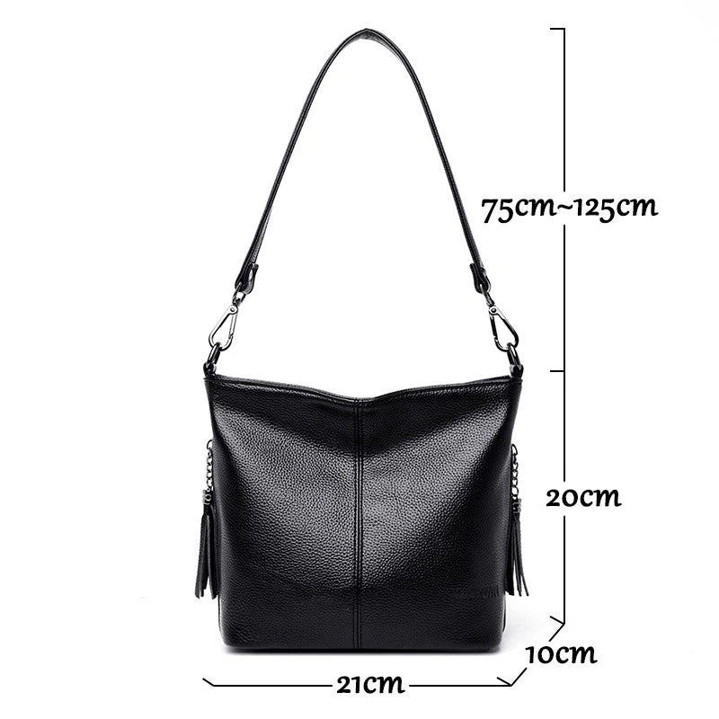 Women's Leather Tote Bag – Elegant Shoulder Handbag with Small Crossbody Strap
