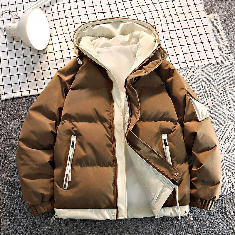 Men's Hooded Puffer Parka – Thick Warm Padded Winter Jacket, Casual Solid Color Coat
